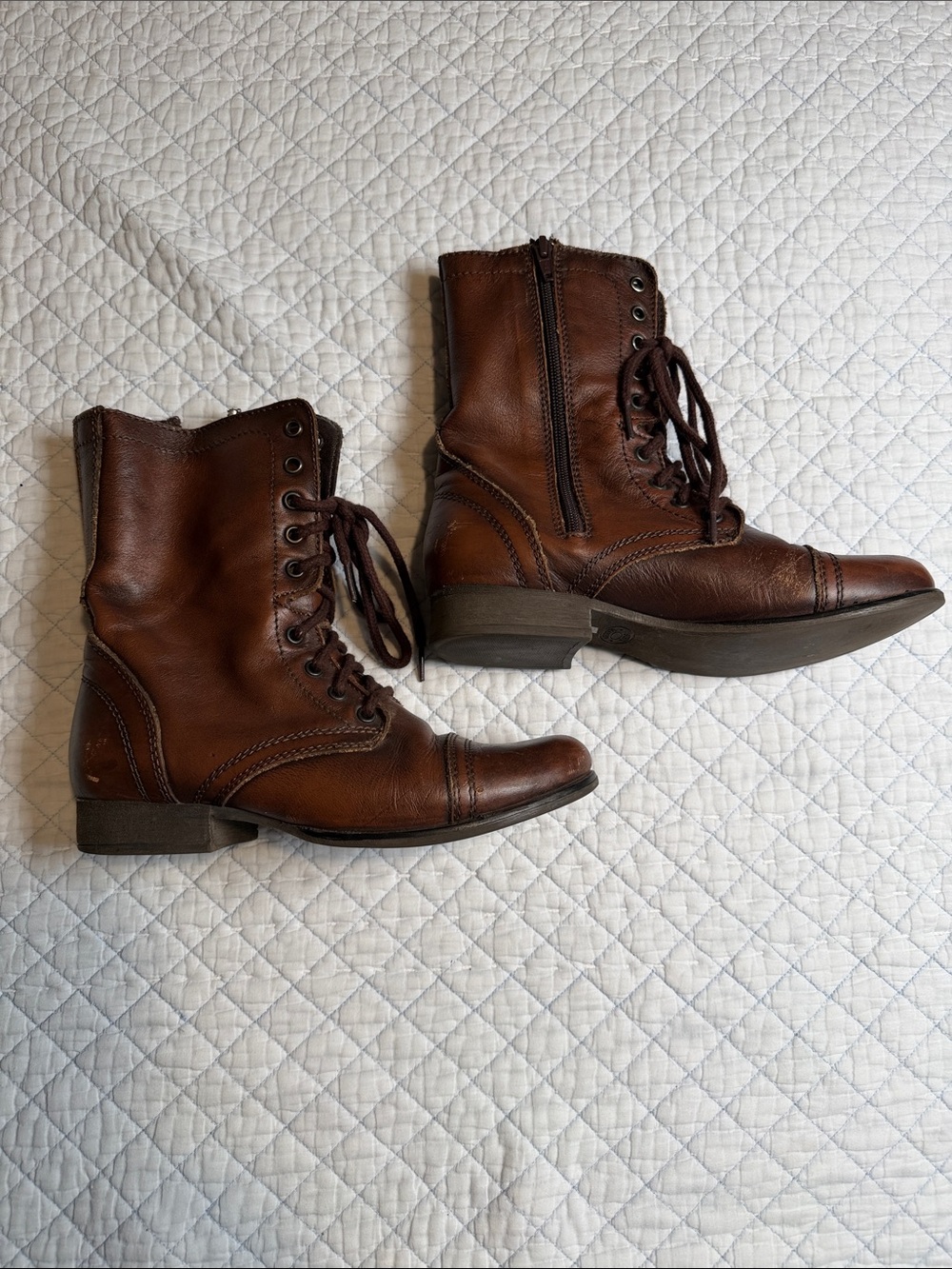 Steve Madden Brown Leather Lace-Up Combat Boots size 7.5 women